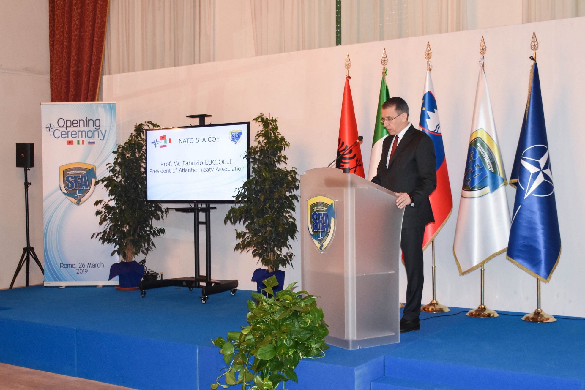 Speech by President Luciolli at the inauguration of the NATO Security Force Assistance Center of Excellence, Cesano, 26 March 2019.